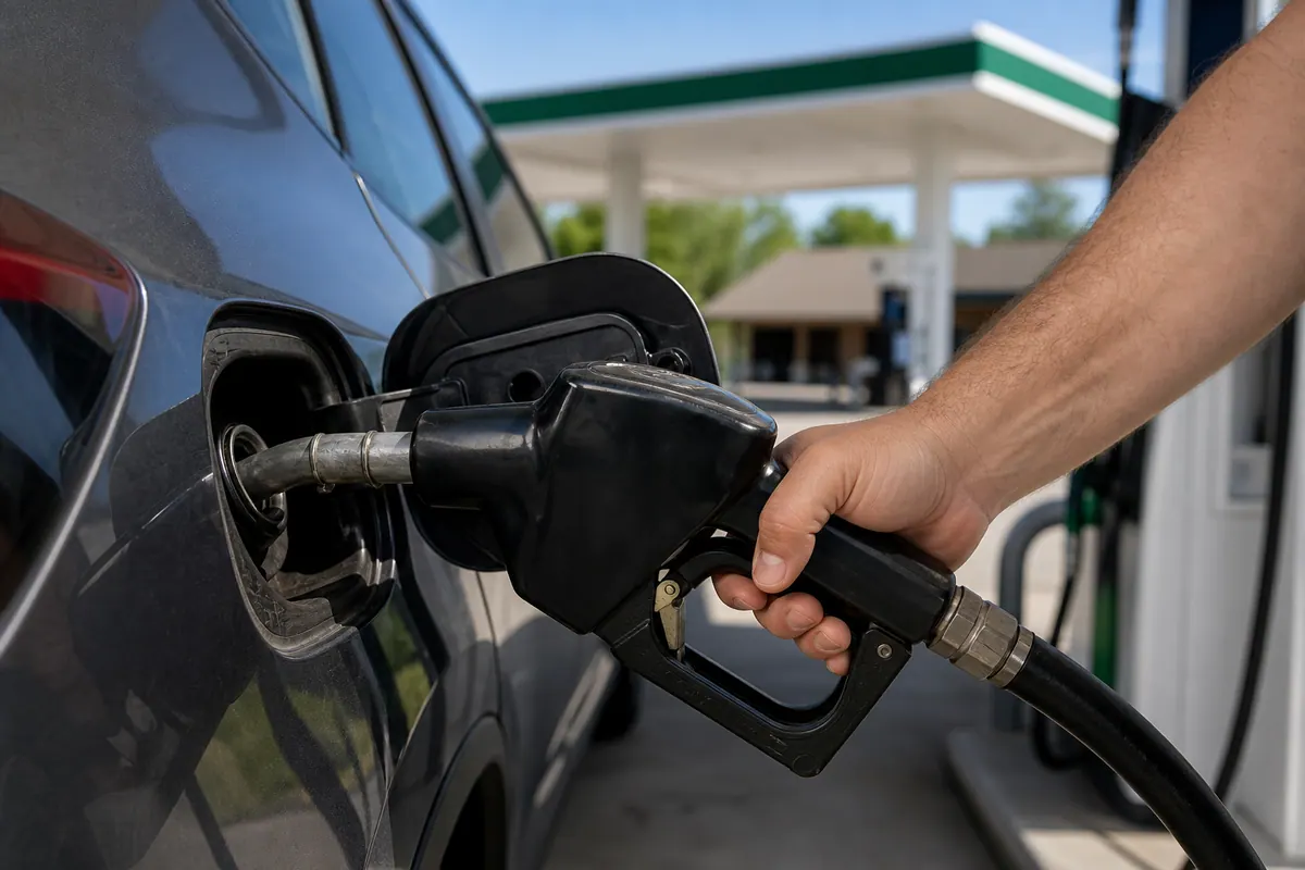 Hand pumping gas into a car at Wahta Convenience